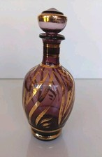 Murano Amethyst Glass Decanter Gold Trim Vintage Italian Hand Blown