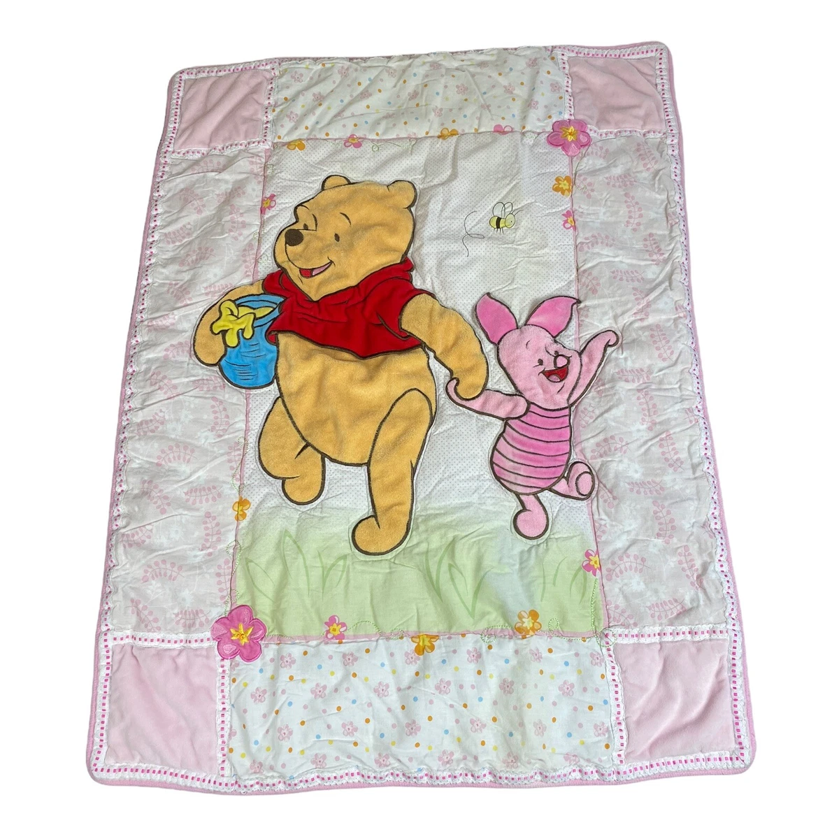 Vintage Disney Winnie The Pooh Piglet Baby Quilt Comforter Honey Pot 30 x40