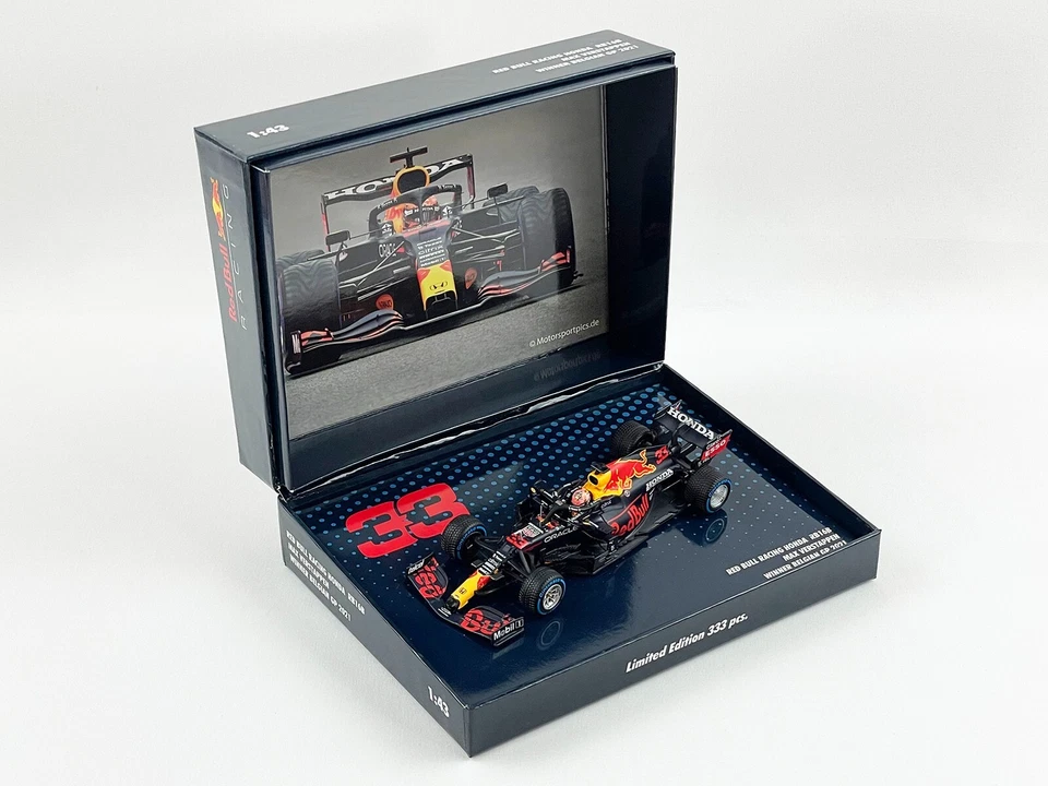 Red Bull F1 RB16B Max Verstappen Belgium SPA 2021 World Champion 1:43 MINICHAMPS - Image 4 of 4