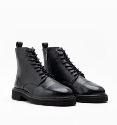 Walk London Max Leather Combat Boots Size US11/EU44 Black 