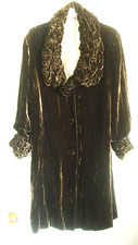 Amazing Vintage Tiger Silk Velvet Coat 16 Uk Dark Olive- Ruched Collar And Cuffs