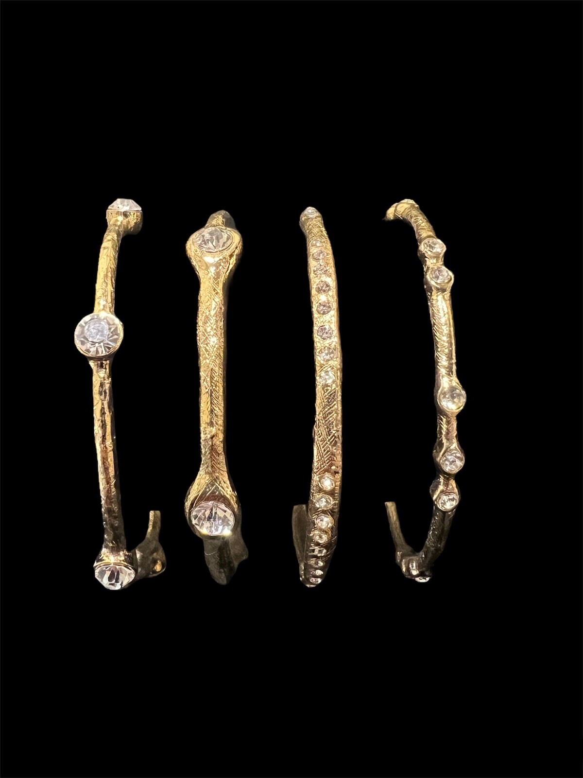 Textured Gold Tone Stackable Bangles With Rhinest… - image 2