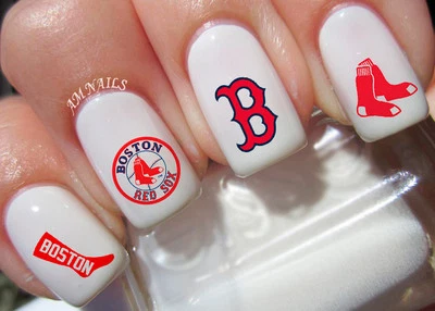 HANDMADE Boston Red Sox Nail Art Stickers Transfers Decals Set of 52 - A1334