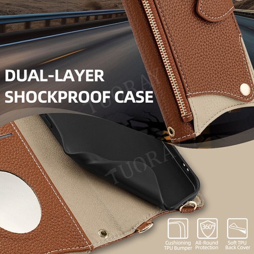 Crossbody Zipper Card Magnetic Stand Case For iPhone 16 15 14 13 12 11 Pro Max - Picture 55 of 92