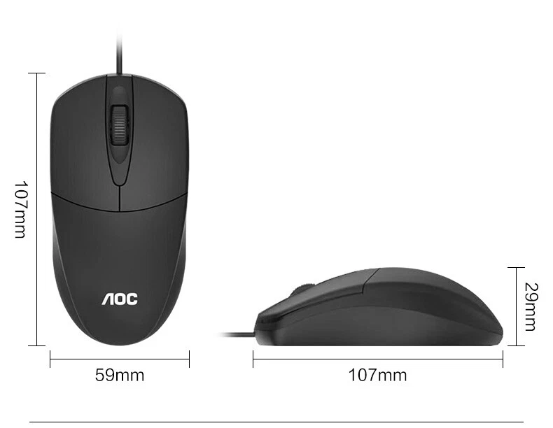 New AOC optical LED wired mouse with USB cable, suitable for PC laptops - Image 2 of 4