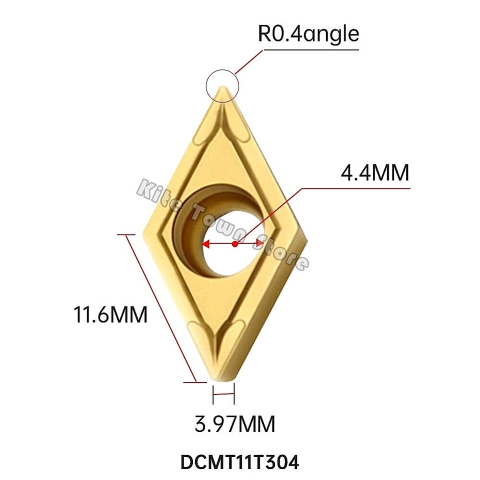 Inserti In Carburo Per Tornitura CNC – 10 Pezzi DCMT11T304 (DCMT32.51), Dimensioni 20x6x4 Mm