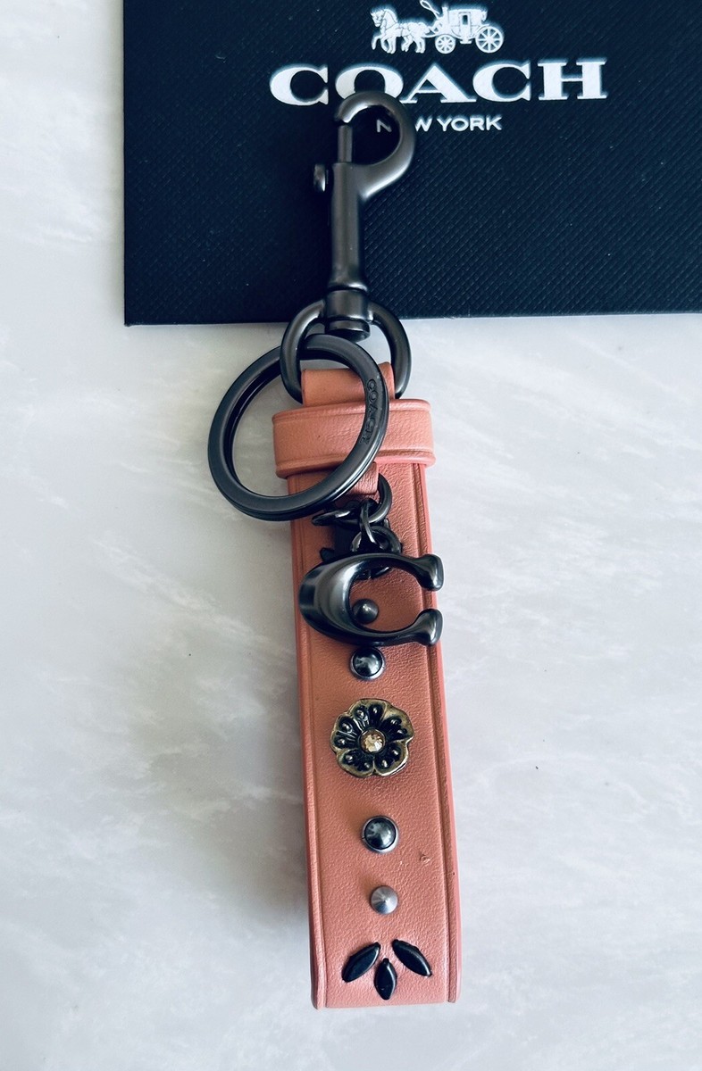 NEW COACH CORAL LEATHER RIVETED LOOP TEA ROSE BAG CHARM KEY RING
