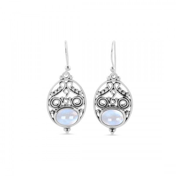 Stud Earrings For Women Classy Look 925 Silver Sterling Oval Moonstone Jewelry-image