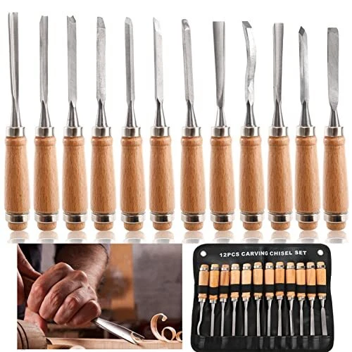12 Pcs Wood Carving Tools Gouges Woodworking Chisels Full Size
