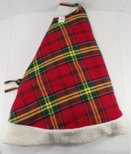Pottery Barn Faux Plush Sherpa Plaid Christmas Tree Skirt 60" diam 9768B