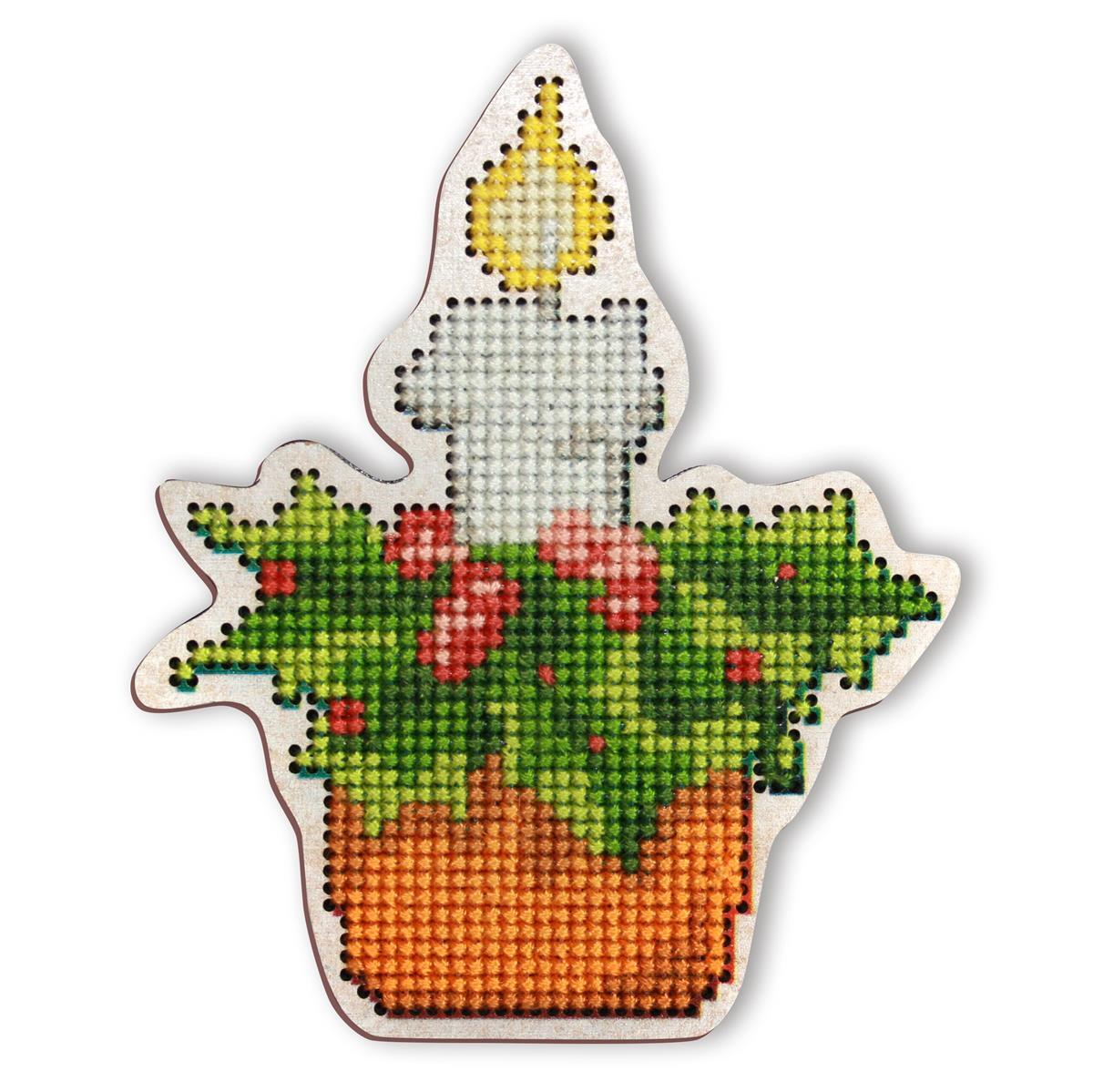 RTO stamped Cross Stitch Kit plywood board ""Candle"" EHW024, 8x9.7 cm, DIY