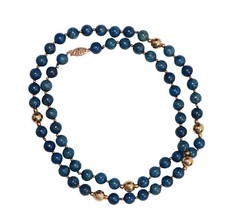 Vintage 14k Yellow Gold bead and Lapis Bead Necklace 32" long