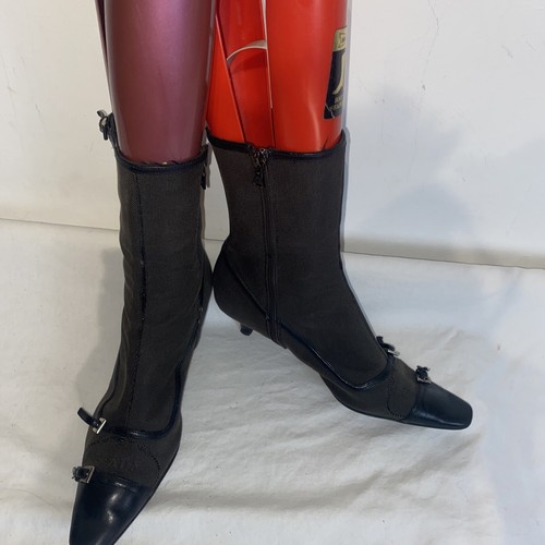 PRADA Soft tessile \u0026 Pelle con Tacco Metà Polpaccio Stivali Marrone Uk 5.5  SLIM FEET | eBay