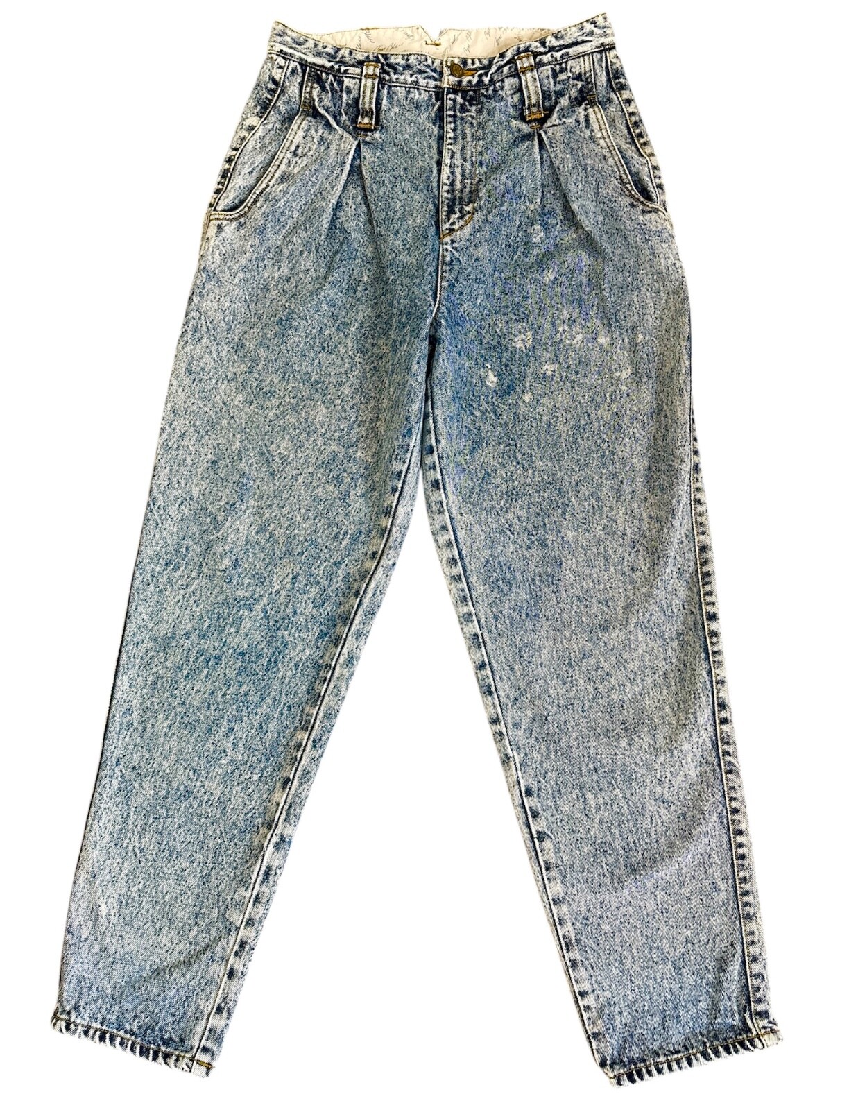 VTG mom jeans Hi Rise Barrel Taper Leg 80s SZ 14 see measures ACID WASH pleated-image