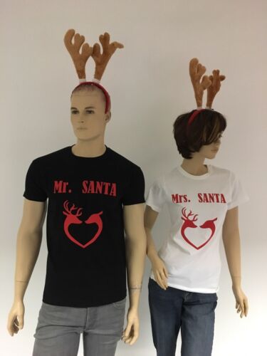 WEIHNACHTS Rundhals Partner T-Shirt MR. SANTA & MRS. SANTA schwarz/weiß-rot  - Bild 1 von 11
