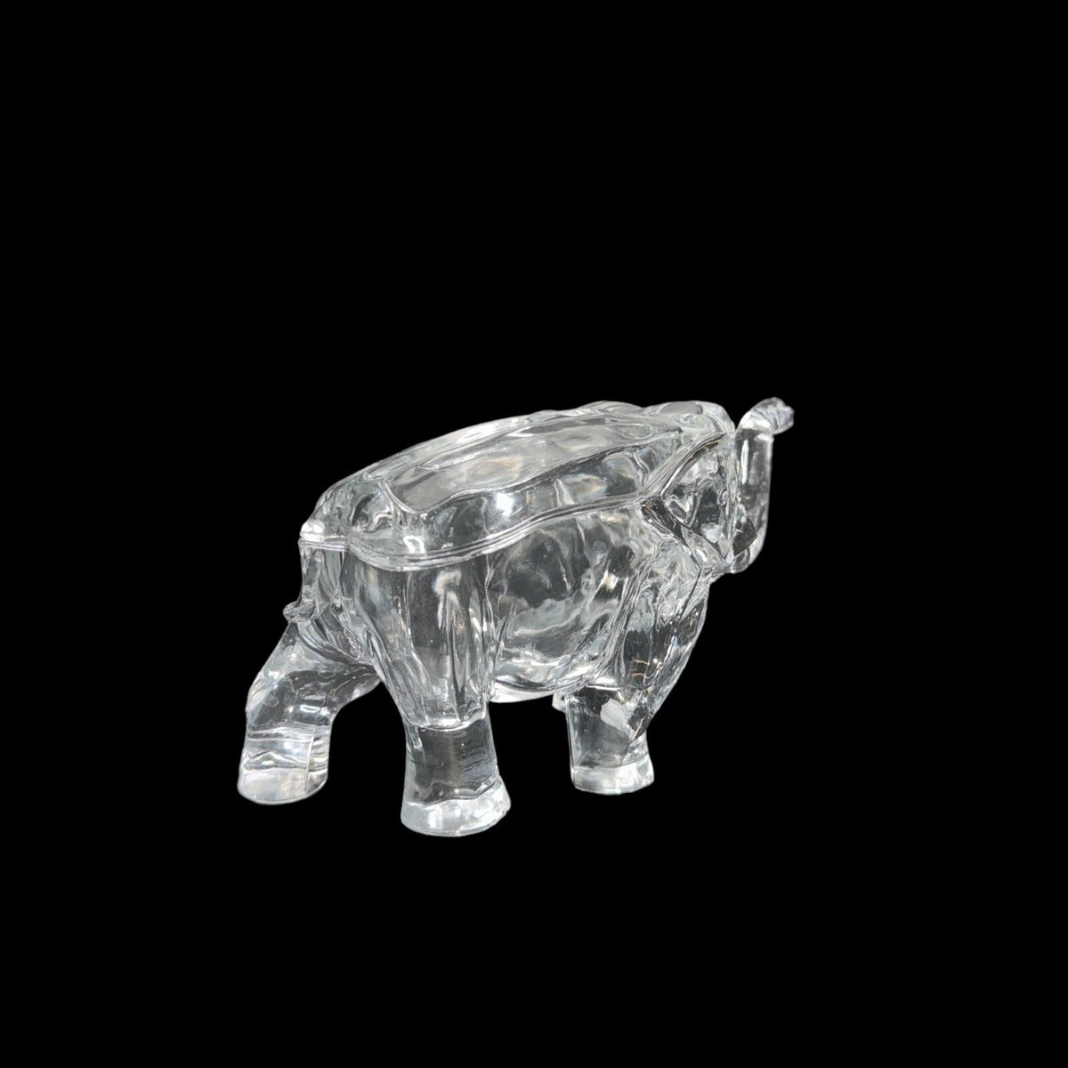 Vintage Tiara Indiana Clear Glass Elephant Lidded Covered Candy