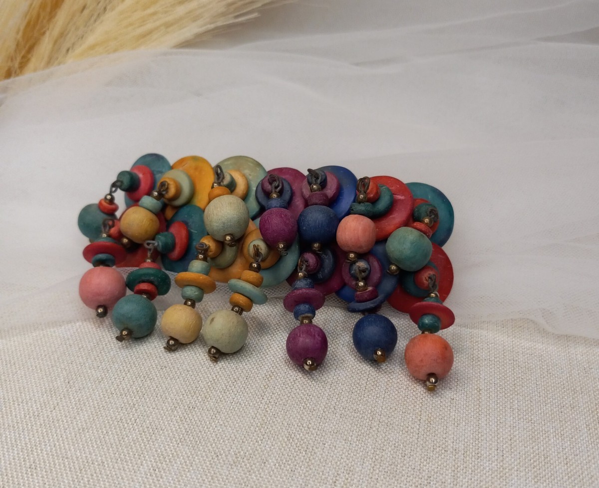 Vintage Beaded Hair Clip Colorful Wooden Beads Unique Rare  display picture 3
