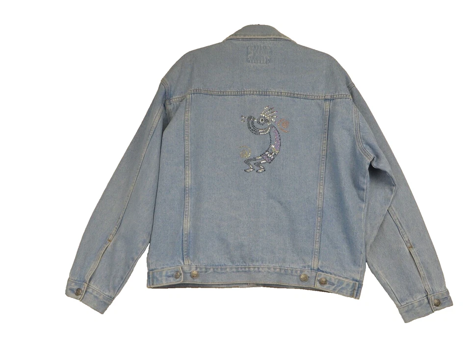 复古美国牛仔夹克 Kokopelli 水钻 Lg 西南 Y2K 闪亮 Jean Native 90 年代 — 第 2/4 张图片
