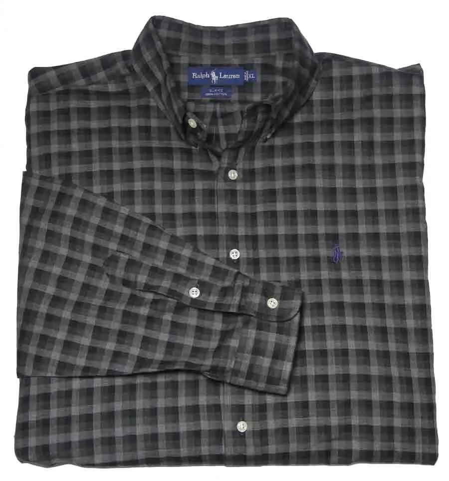 Ralph Lauren Shirt Blake Black Gray Check Brushed Cotton Men s