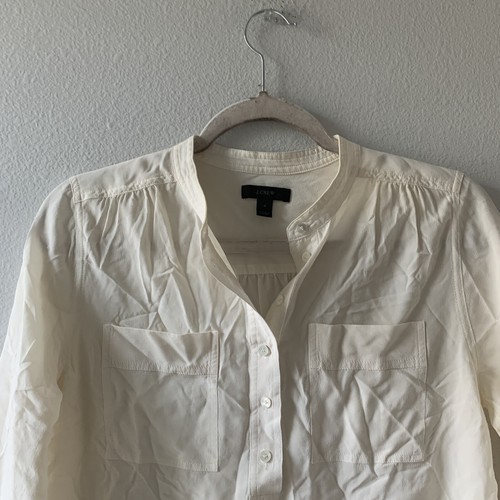 J Crew Top Womens 4 Ivory Silk Long Sleeve With Pockets Long Sleeve Blouse - Picture 2 of 6