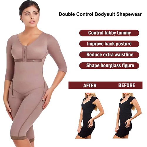 Fajas Colombianas Women Side Zipper Long Sleeves Full Body Shapewear Tummy - Picture 3 of 26