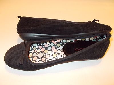 Aldo Black Corduroy Flats with Bow Sz 9/40 NEW Without Box