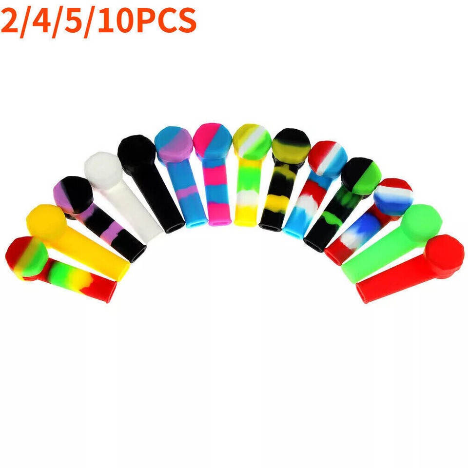 Lot Of 2/4/5/10 Mixed Color Silicone Pipe With Cap & Stainless Steel Bowl New