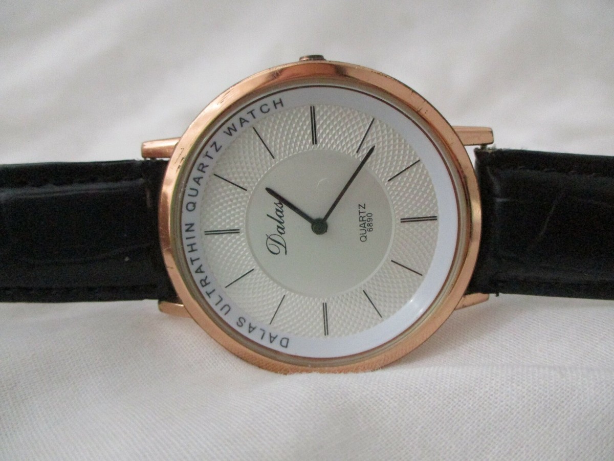 Dalas Watch Black Leather Buckle Band Silver & Rose Gold Tone