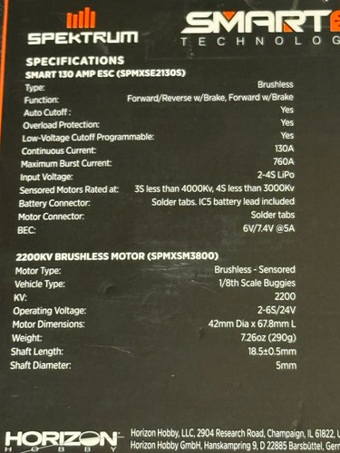 Spektrum RC Firma 130 Amp Brushless Smart ESC & Motor Combo 2200kV (SPMXSEMC17) - Picture 3 of 5