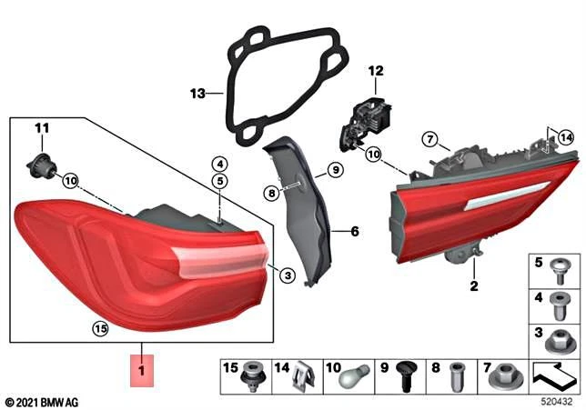 Genuine BMW F39 X2 16d 18d 18dX Rear Light In The Side Panel Left