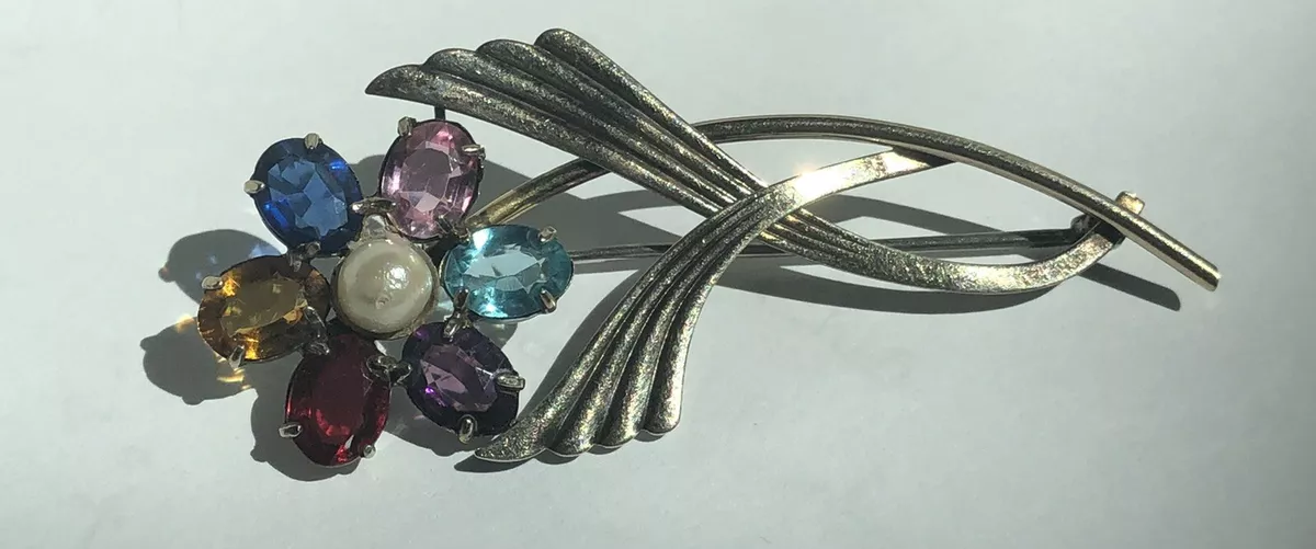 Vintage Symmetalic Sterling 14k Flower Brooch Pin eBay