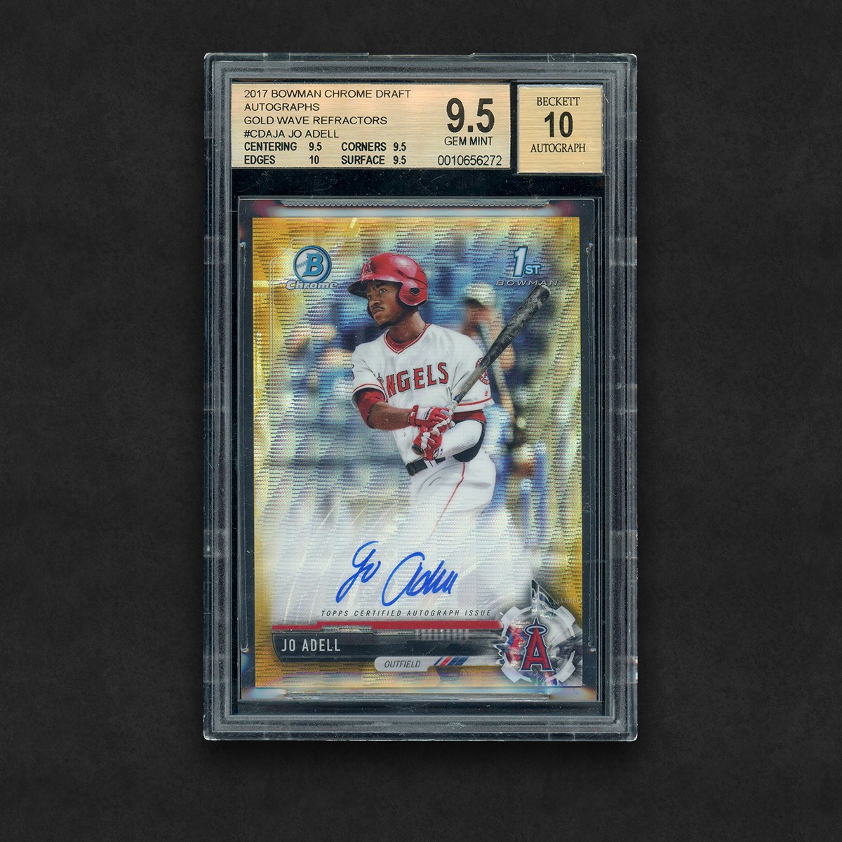 2017 Bowman Draft Chrome Auto Jo Adell Gold Waves Refractor /50 BGS 9.5 Auto 10