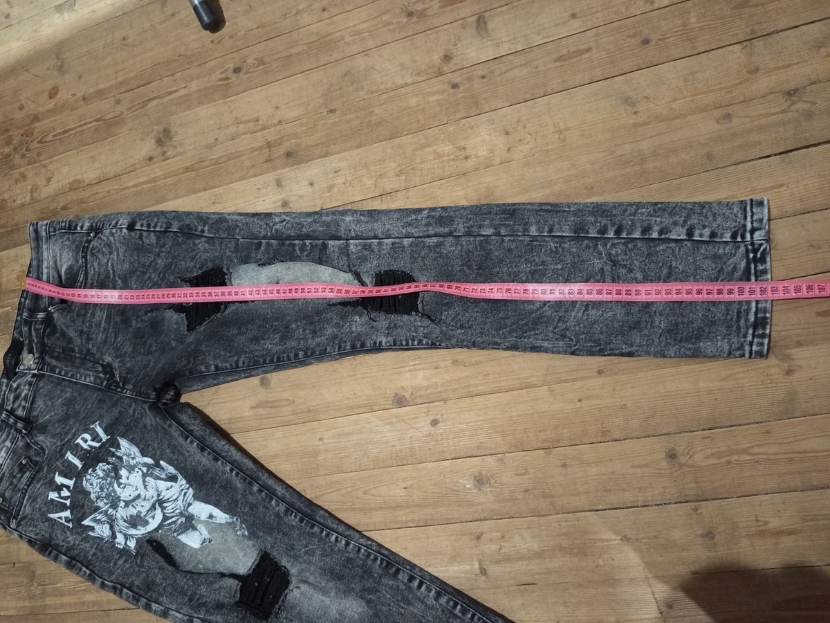 Jean AMIRI Noir Logo Ange – Taille 33, Coupe Skinny – Occasion Très Bon état, Authentique