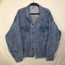 Vintage 1980s Tyca Shuttle By United Airlines Denim Jean Jacket Mens XL embossed