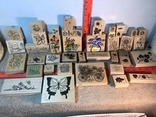 Lot of 43 Floral Flower Themed Wood Block Rubber Stamp Scrapbooking/Crafts