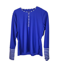 CABANA LIFE Shirt Womens XL Blue Striped Long Sleeve Swim Rash Guard UPF 50