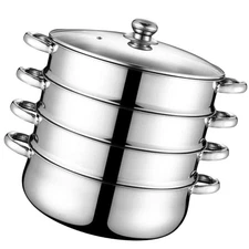 1pc Stainless Steel Steamer Pot Four-layer Extra Thick Soup Cooking Pot for S...