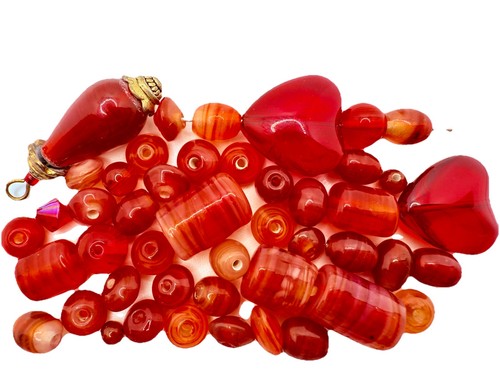 Pretty Mix Of Red Glass Lampwork Beads Qty:46
