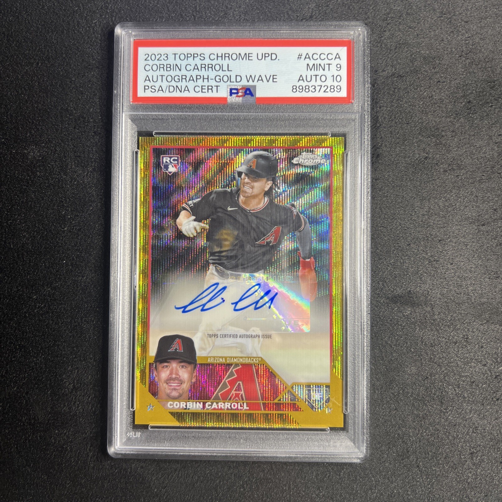 2023 TOPPS CHROME UPDATE CORBIN CARROLL AUTO GOLD WAVE ROOKIE RC #/50 PSA 9