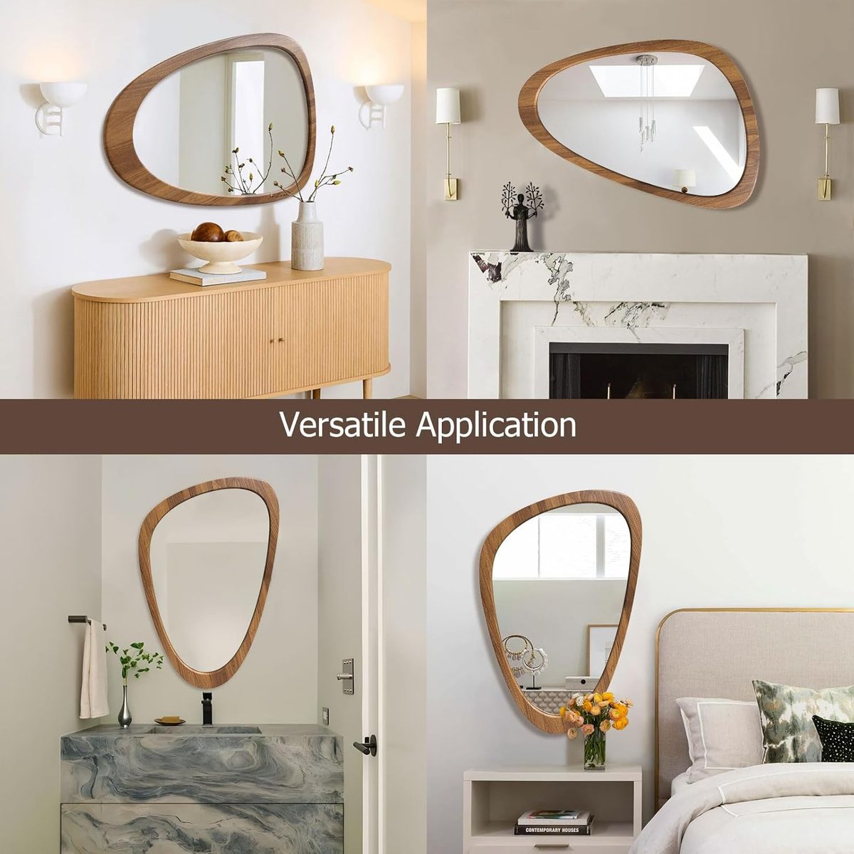 Mid Century Modern Asymmetrical Wall Mirror for Entryway or