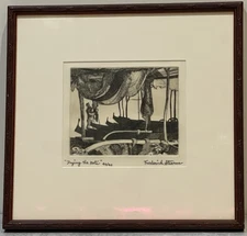 Etching titled "Drying the nete" by Artist Frederic Wainwright Stearns  40/40,