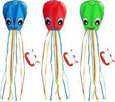 3 Pack Large New Upgraded Smiley Octopus Kites, Long Tail Beautiful Kite for Kid