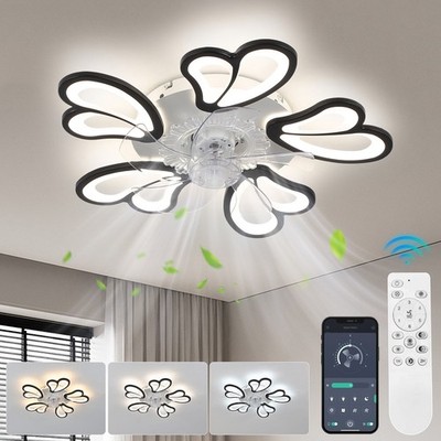 25.5'' Bladeless Ceiling Fan with Light, Black, 6 Speeds, Dimmable LED, Remote