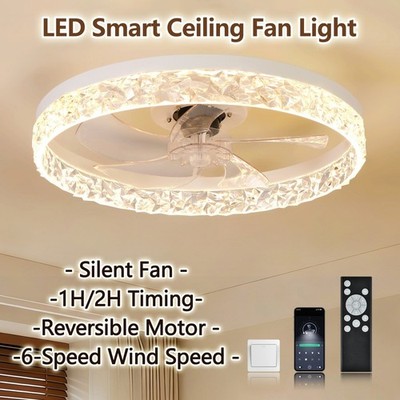 LETRY Smart LED Ceiling Fan Light with Remote Control APP Dimmable 6-Speed 19in