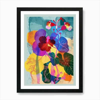Kapuzinerkresse 1 Neon Blume Collage Ar gerahmt Wandbild Poster Leinwanddruck Bild
