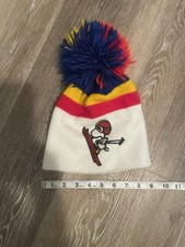 Vintage Snoopy Beenie Adult Ski Hat - Ivory - One Size - Made In USA Pom Striped