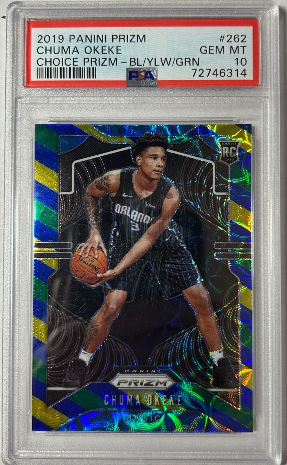 2019 PRIZM CHOICE ROOKIE BL/YLW/GRN PSA 10 CHUMA OKEKE ORLANDO MAGIC REAL MADRID