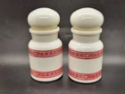 Vintage Milk Glass Bubble Top Belgium Apothecary Jars Red Pattern 4.75" Set of 2
