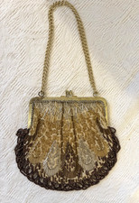 Vintage 1960s La Regale Gold Brown Beaded Evening Bag Clutch Mint Condition