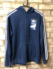 Adidas With The 3 Stripes Blue Mens Pullover Hoodie With String Size S 175/92A